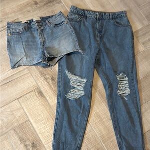 Blue Distressed Denim Shorts and Jeans Set